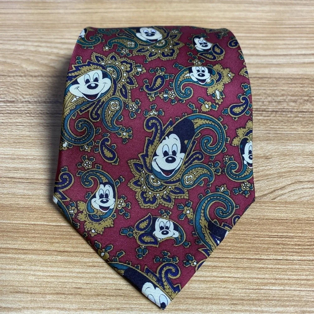 Disney Mickey Mouse Silk Necktie Balancine Paisley Multicolor Handmade